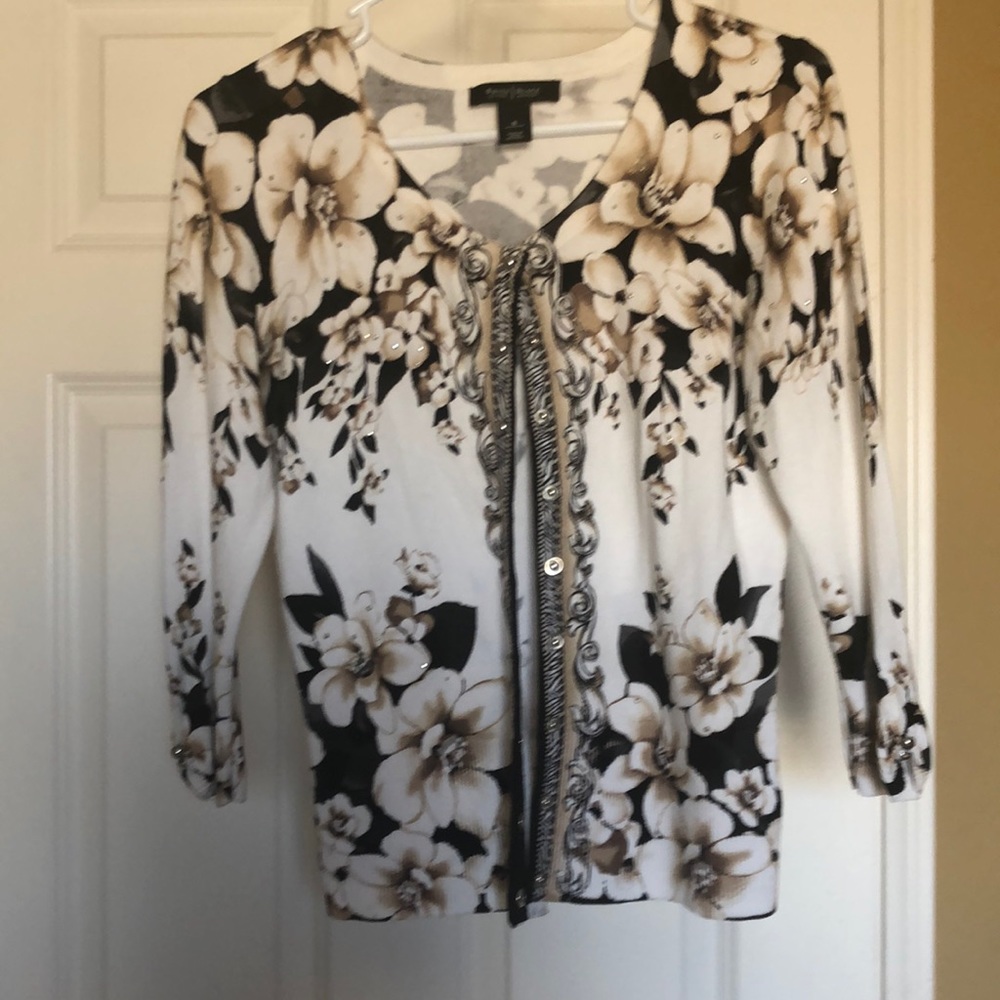 White House Black Market Floral Button Blouse Cardigan